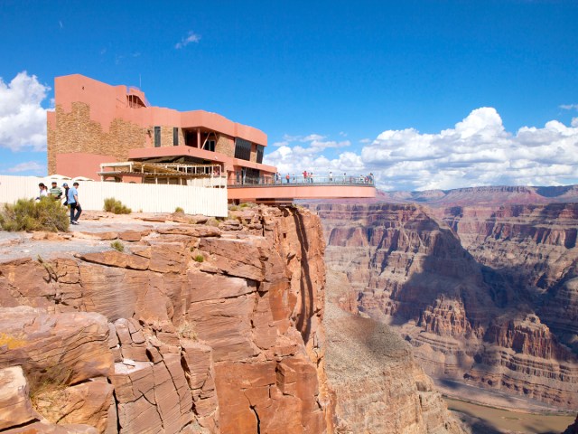 Grand Canyon Skywalk extending over edge of canyon walls in Arizona