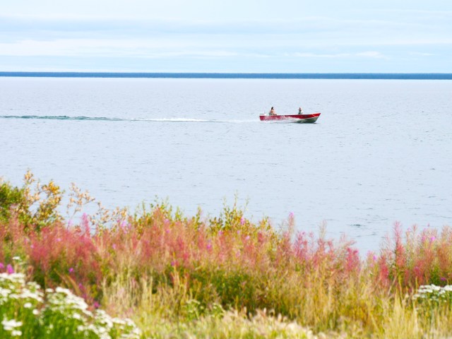 Small boat on Great Bear Lake in Canada