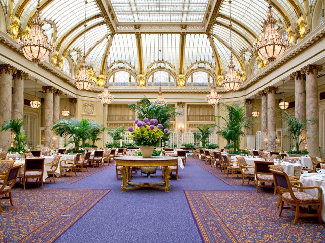 Light-filled domed interior of the Palace Hotel in San Francisco, California