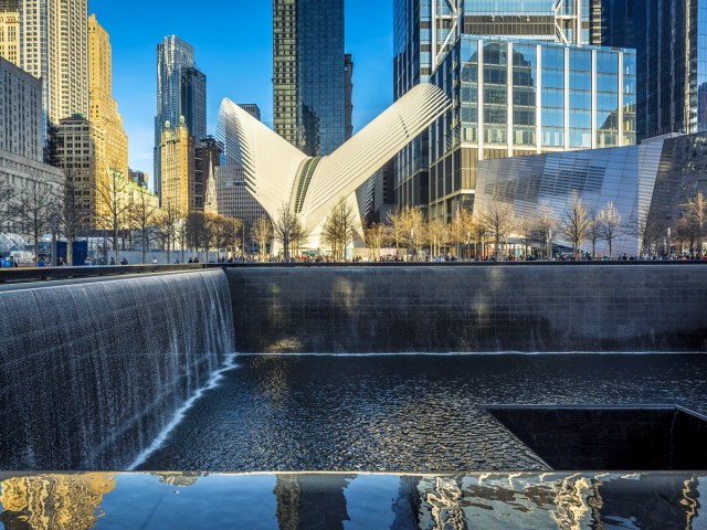 Memorial fountain at the National 9/11 Museum in New York City