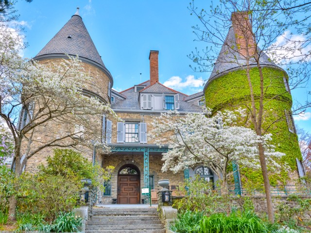 Steps leading to entrance of the Grey Towers in Milford, Pennsylvania