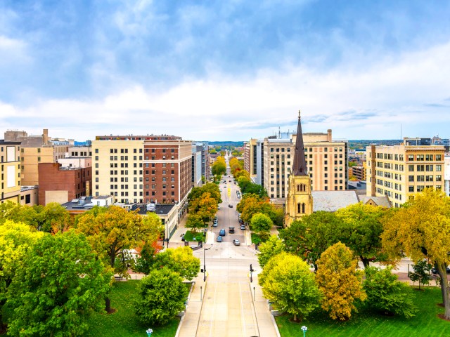 Aerial view of Madison, Wisconsin, cityscape