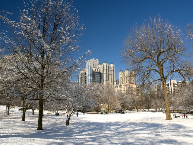 Snow-covered park in Atlanta, Georgia