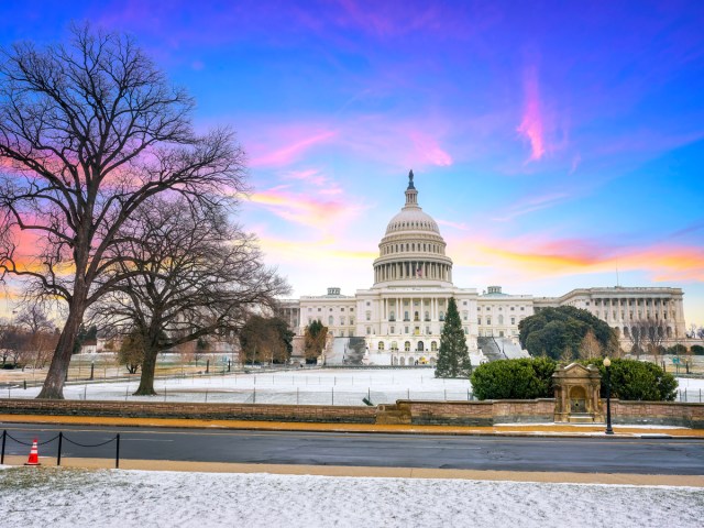 U.S. Capitol building with snow