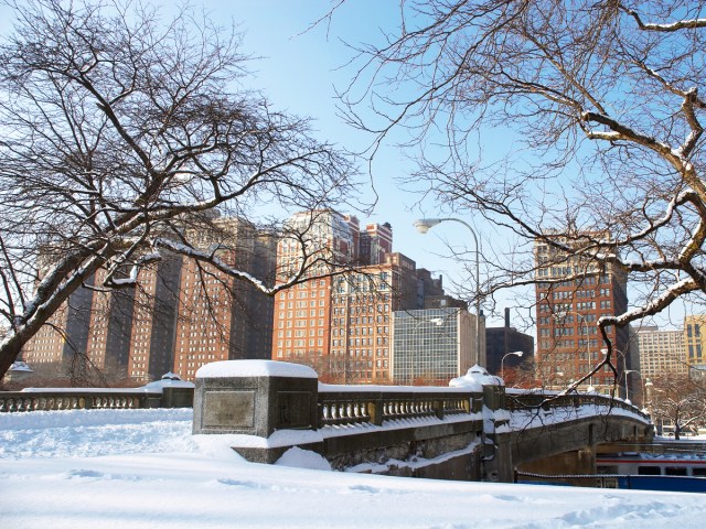 Snow-covered bridge in Chicago, Illinois