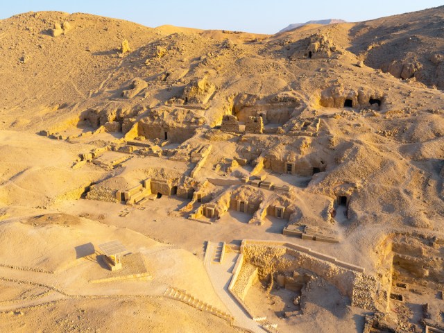 Aerial view of ancient ruins in Egypt's Valley of the Kings