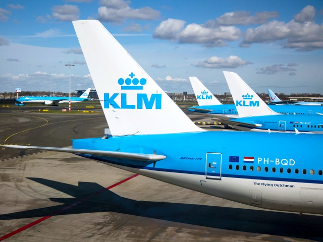 KLM aircraft parked at Amsterdam Schipol Airport in the Netherlands