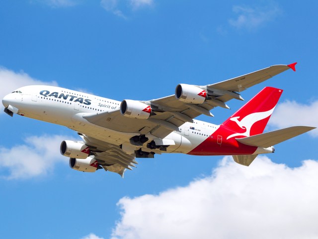 Qantas Airbus A380 jumbo jet taking off