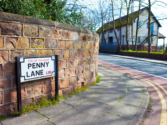 Sign for Penny Lane in Liverpool, England