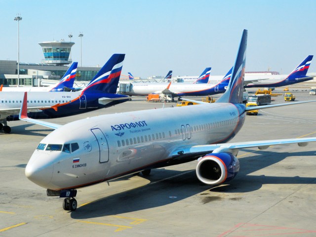 Aeroflot aircraft taxing at Sheremetyevo International Airport in Moscow, Russia