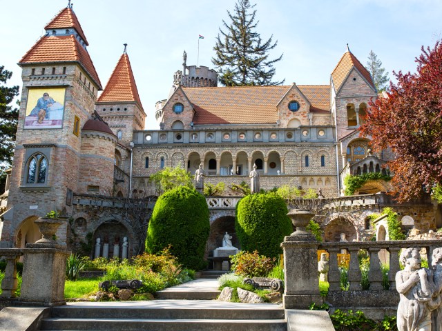 Exterior and grounds of Bory Castle in Hungary