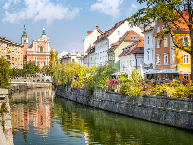 Canal through Old Town Ljubljana,  Slovenia