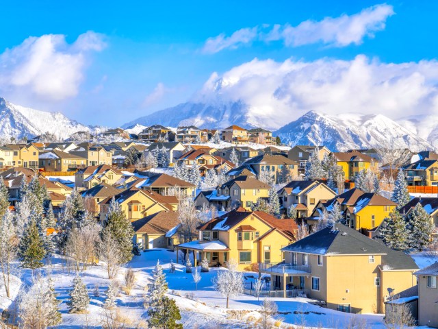 Homes in snowy Utah mountain community