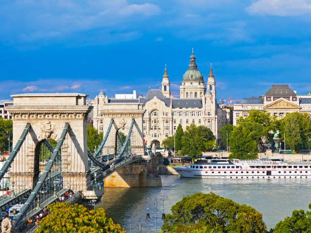 Széchenyi Chain Bridge over the Danube River in Budapest, Hungary