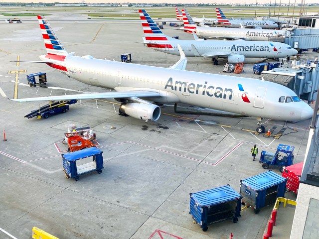 American Airlines aircraft parked at their gates