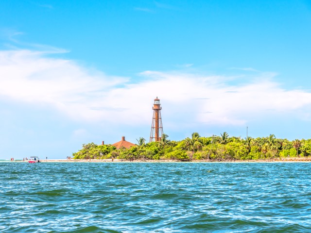 Sanibel Island Lighthouse seen across bay