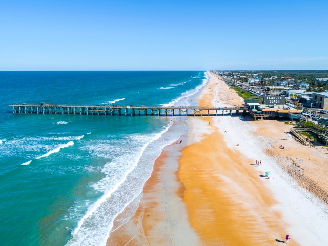 Aerial view of pier over Flagler Beach, Florida