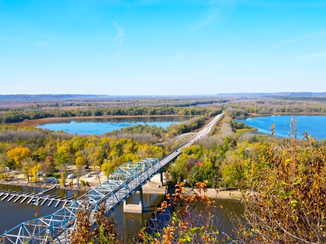 Aerial view of bridge in Red Wing, Minnesota