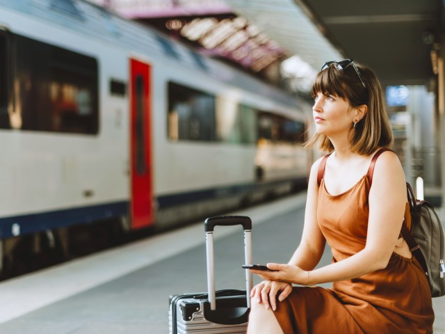 Traveler waiting at train station