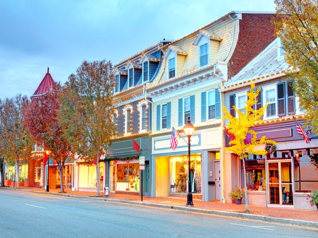 Storefronts in downtown Fredericksburg, Virginia