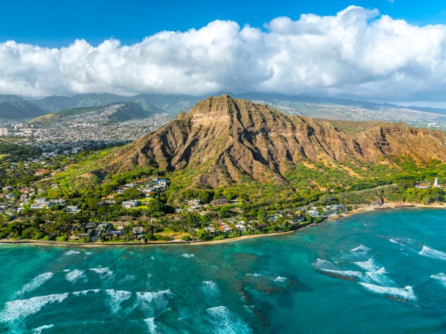 Aerial view of Diamond Head on Oahu, Hawaii