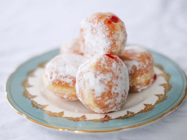 Jelly doughnuts on plate