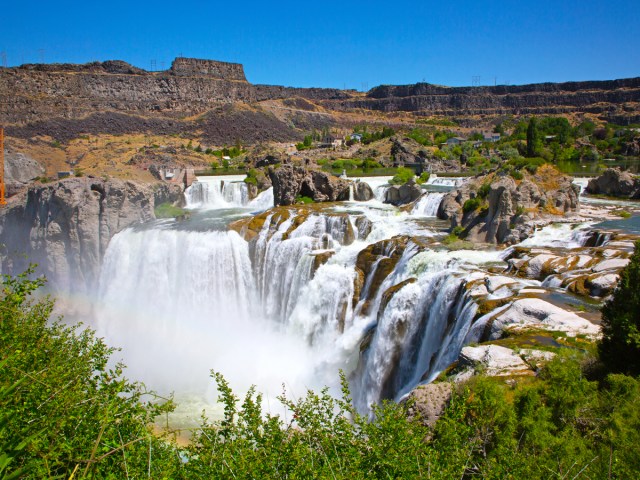 Water flowing over Shoshone Falls in Idaho