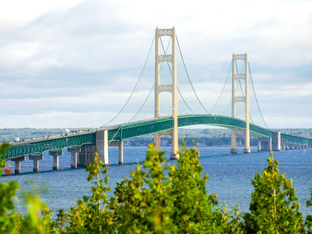 Mackinac Bridge spanning the Straits of Mackinac in Michigan 