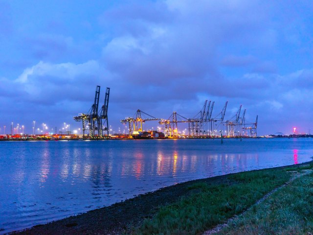 Southampton Port in England, seen at night