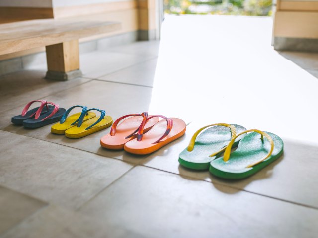 Sandals lined up in entryway