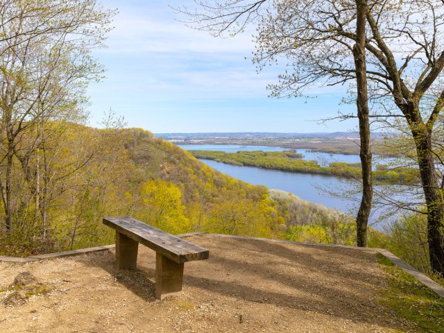 Bench on hill overlooking the Mississippi River