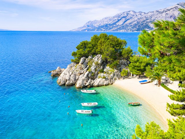 Croatian beach on the Mediterranean Sea, seen from above
