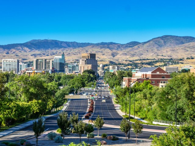 Highway leading to downtown Boise, Idaho