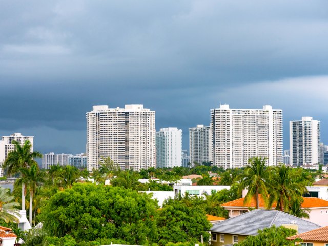 Miami skyline under storm clouds