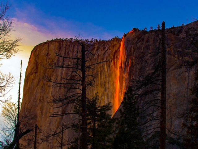 Horsetail Fail in Yosemite National Park appearing like fire