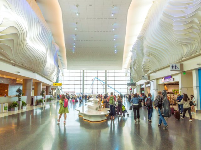 Passengers inside terminal at Salt Lake City International Airport in Utah