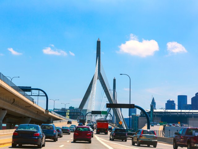 Cars on Zakim Bridge in Boston, Massachusetts