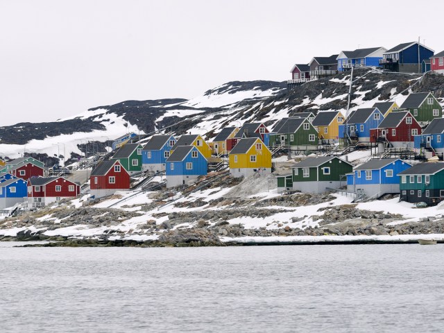 Colorful houses by the sea in Aasiaat, Greenland