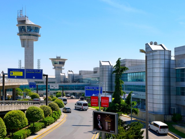Control tower and terminal drop-off at Atatürk Airport in Istanbul, Turkey