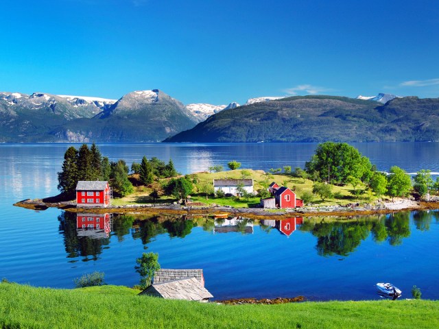 Small island in Hardangerfjord in Norway