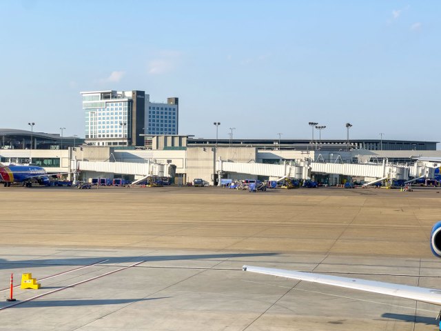 View across tarmac from terminal at Nashville International Airport in Tennessee