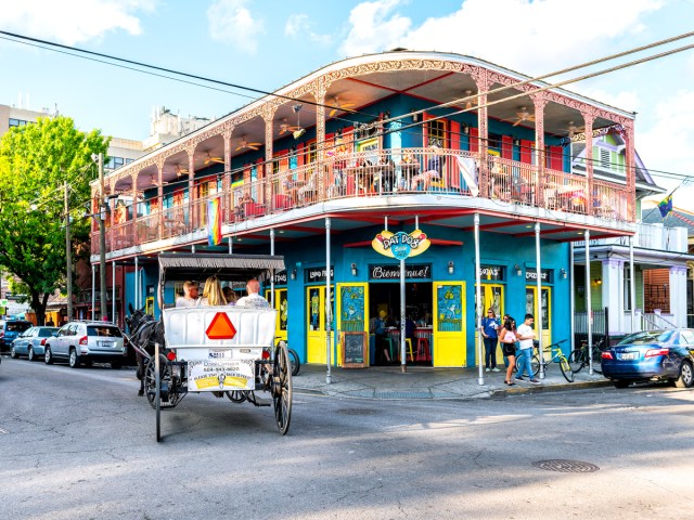 Lively two-story bar on Frenchmen Street in New Orleans, Louisiana