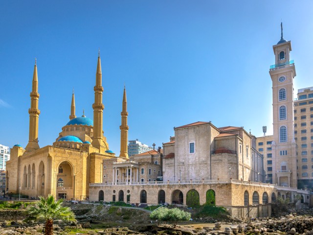 A mosque beside a church in Beirut, Lebanon