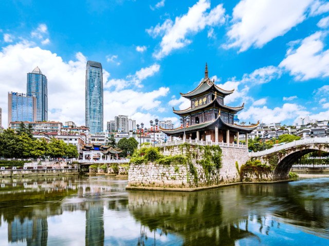 Mix of old and new architecture in Guizhou, China
