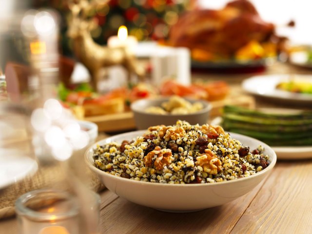 Bowl of Ukranian kutya on table