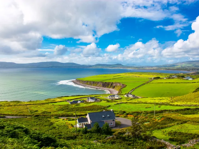 Aerial view of lush Irish coastline