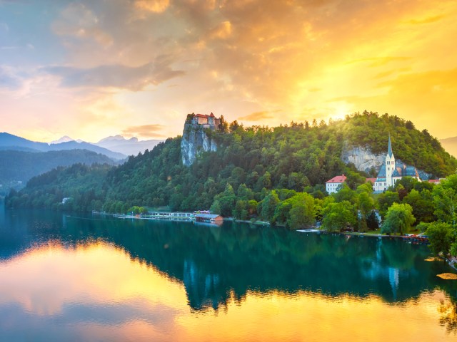 Sunset over Slovenia's Lake Bled