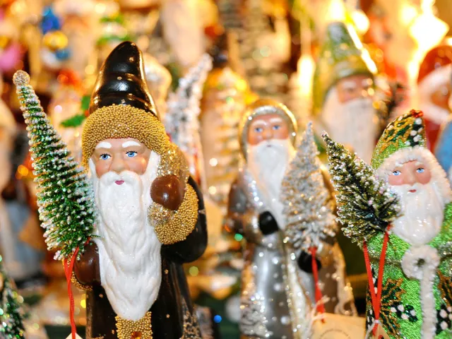 Santa decorations at the Old World Christmas Market in Elkhart Lake, Wisconsin