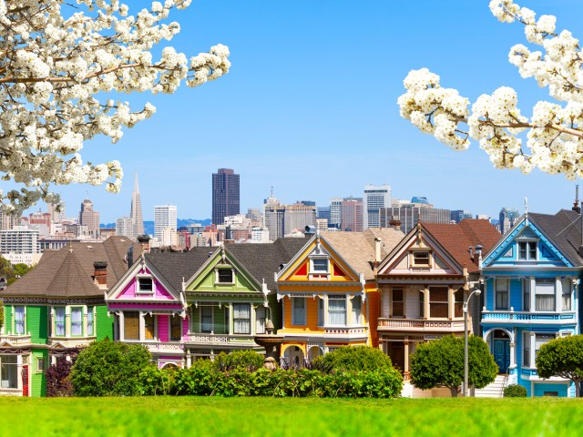 The Painted Ladies, row of Victorian and Edwardian homes, in San Francisco, California
