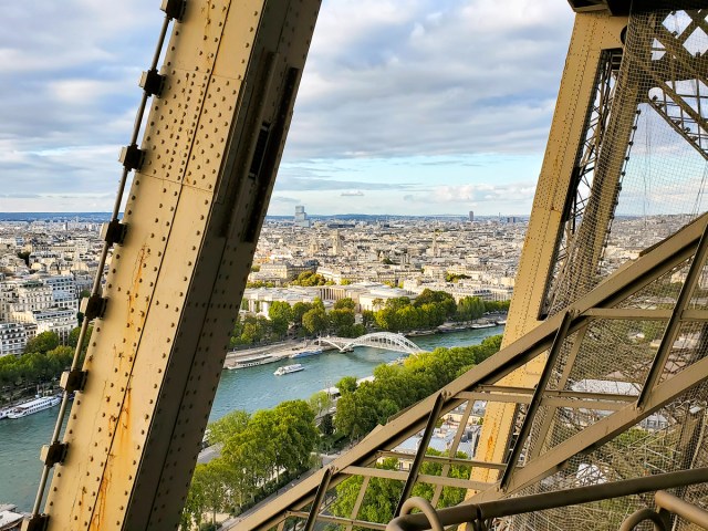 View of Paris from within Eiffel Tower